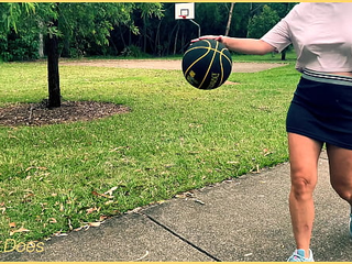 Public Exhibitionist Braless Milf Pays Basketball With Short Skirt And No Panties