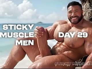 Sticky Muscle Men Day 29 Preview, AI-Generated Muscle Guys, Big Dicks, Big Cum Loads